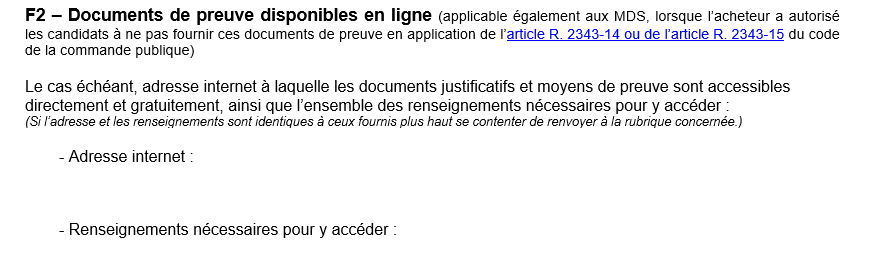 extrait du DC1 pour appel d'offres rubrique documents de preuve