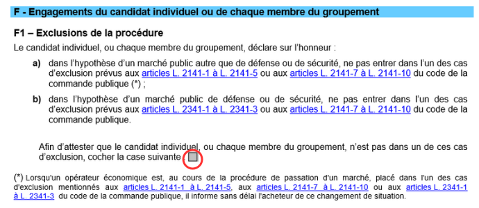 extrait du DC1 pour appel d'offres rubrique engagement du candidat