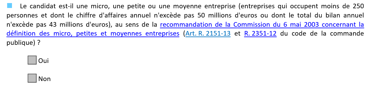 extrait du DC2 pour appel d'offre rubrique candidat entreprise