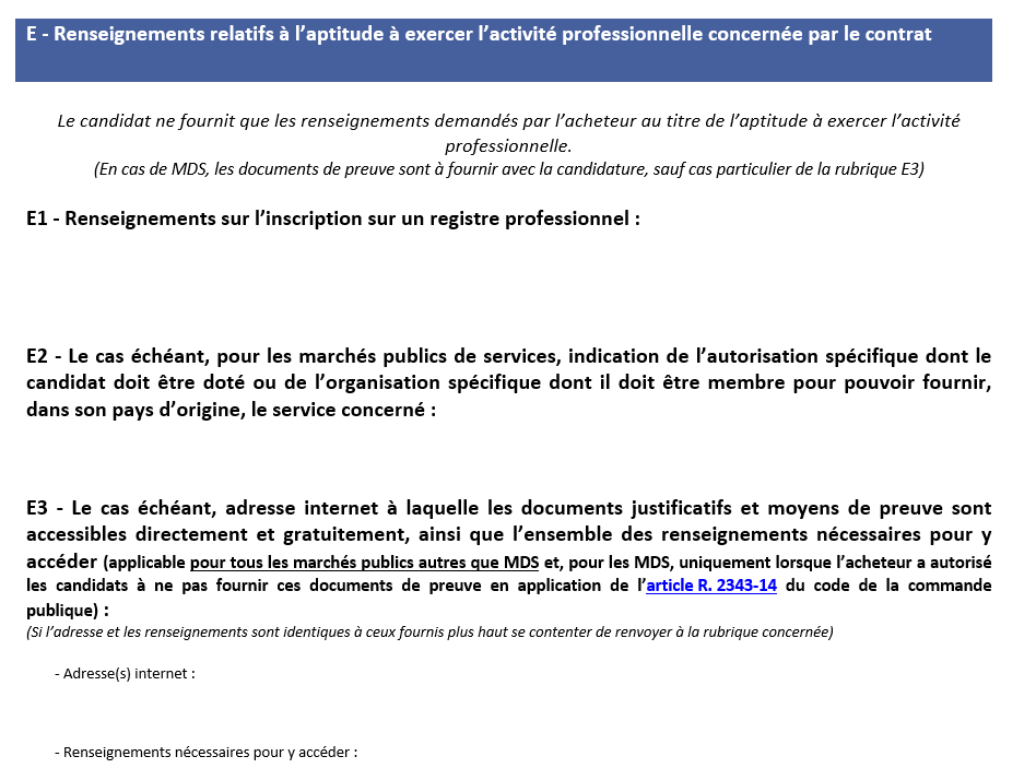 extrait du DC2 pour appel d'offre rubrique capacité professionnelle