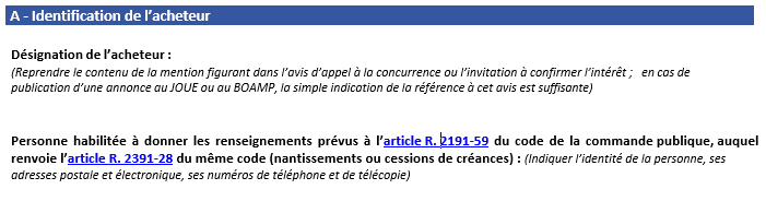 extrait du DC4 pour appel d'offre rubrique acheteur