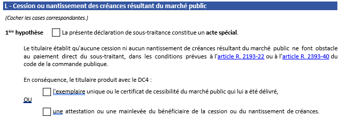 extrait du DC4 pour appel d'offre rubrique cession de créance