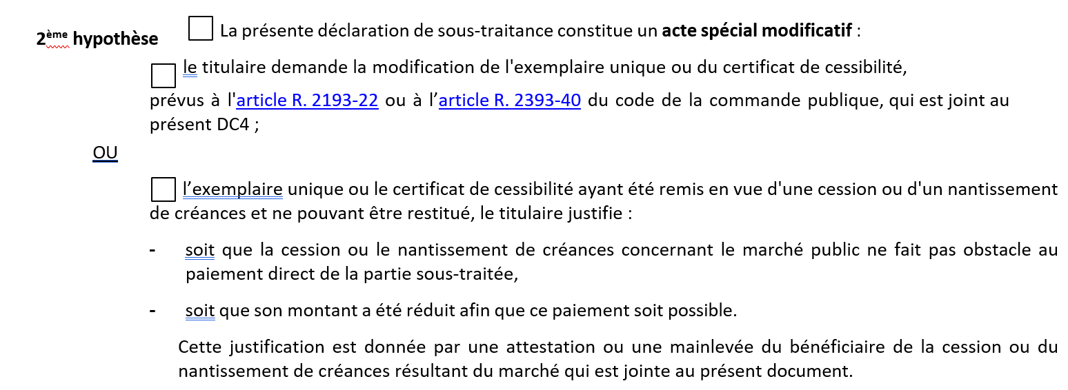 extrait du DC4 pour appel d'offre rubrique nantissement de créance